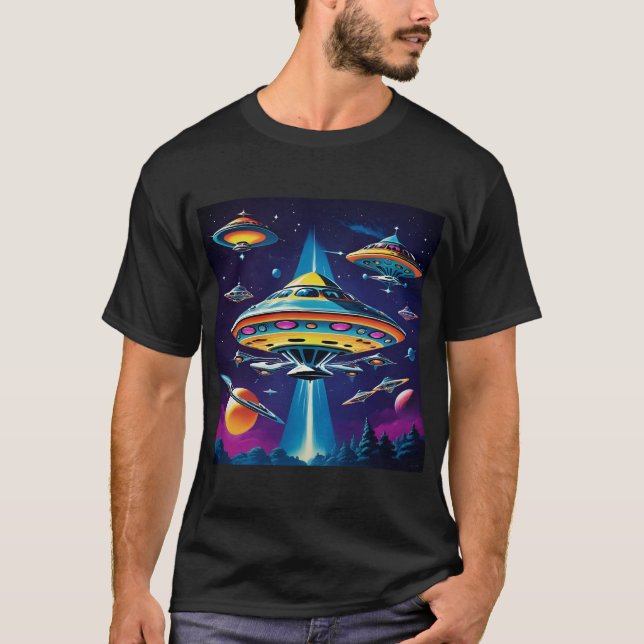Camiseta Navio Foguete Sci-Fi Retro (Frente)