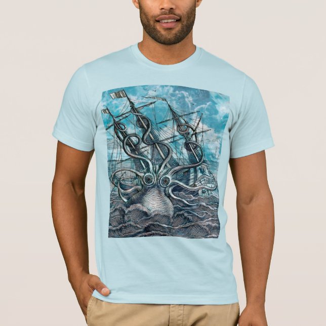 Camiseta Navio gigante Octopus Blue Sea Monster (Frente)