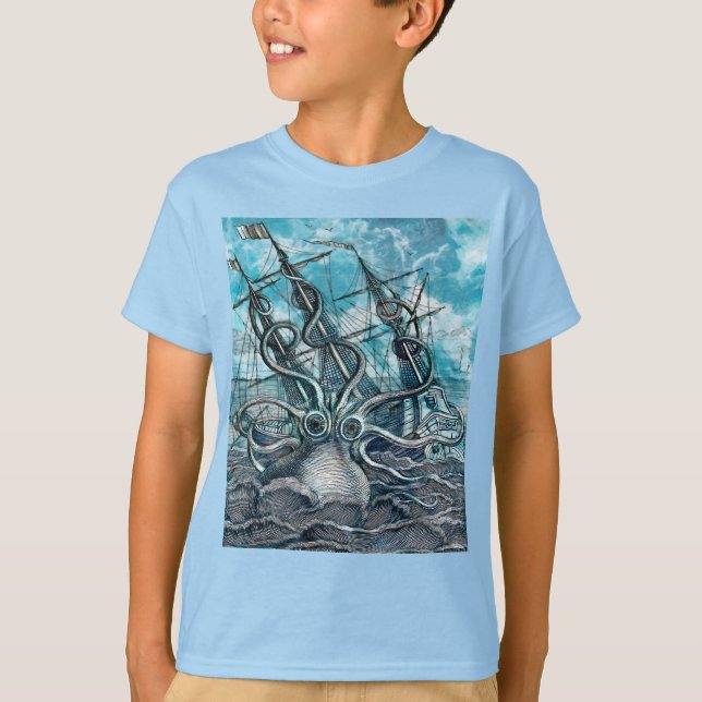 Camiseta Navio gigante Octopus Blue Sea Monster (Frente)