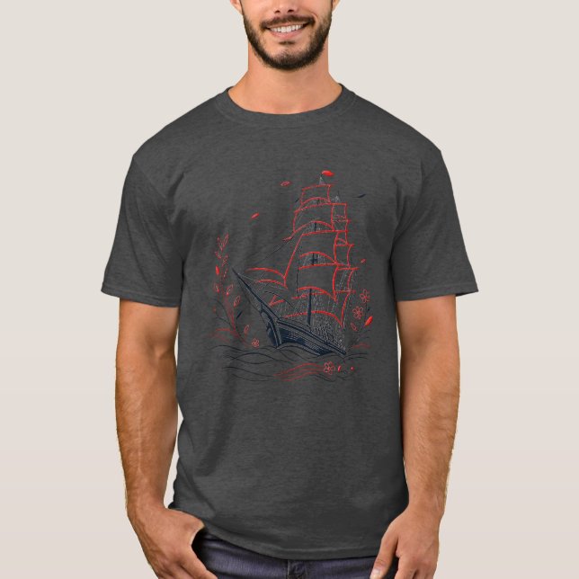 Camiseta Navio Gótico Velas Carmesim (Frente)
