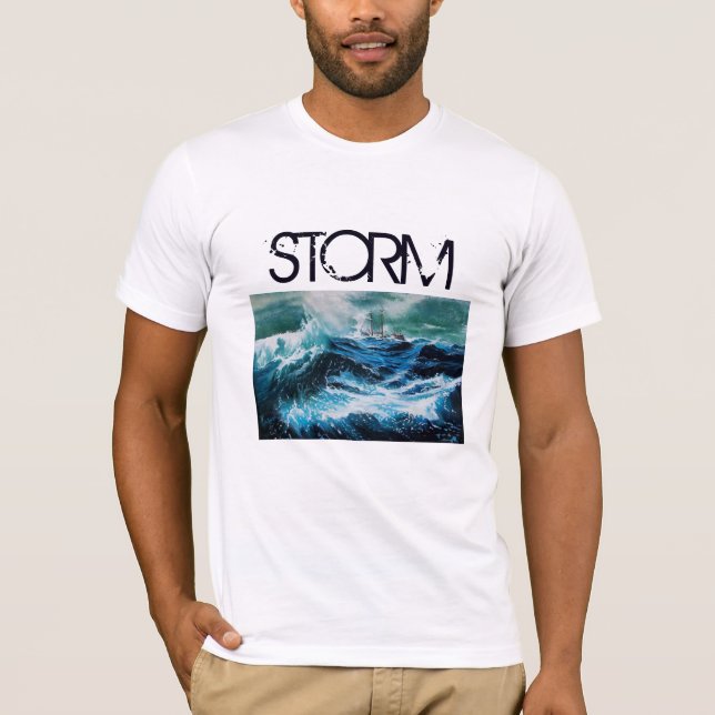 Camiseta Navio no mar em azul de Marinho de tempestade (Frente)