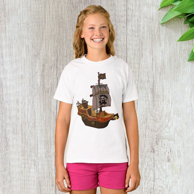 Camiseta Navio Pirata com Bandeira de Caveira (Criador carregado)