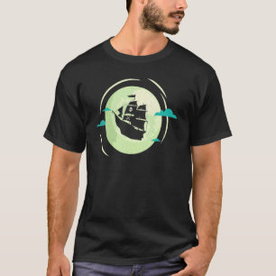 Camiseta Navio Pirata Do Espaço Voador Em Lua Plena Criativ