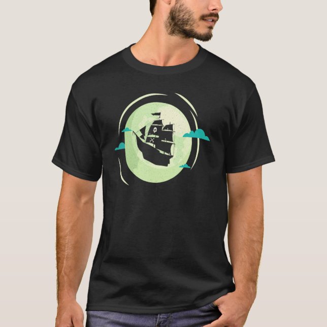 Camiseta Navio Pirata Do Espaço Voador Em Lua Plena Criativ (Frente)