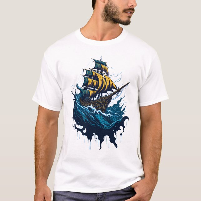 Camiseta Navio Pirata em Stormy Seas (Frente)