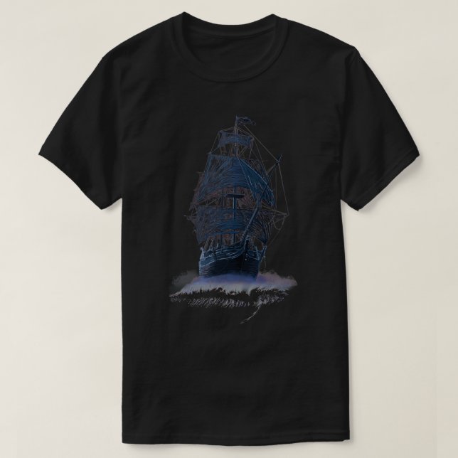 Camiseta Navio pirata fantasma à noite (Frente do Design)