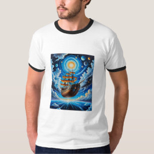 Camiseta Navio pirata voador através do Céu cósmico