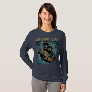 Camiseta Navio SteamPunk - Use suas engrenagens