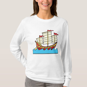 Camiseta Navio Tradicional Vermelho da China de Estilo Junc