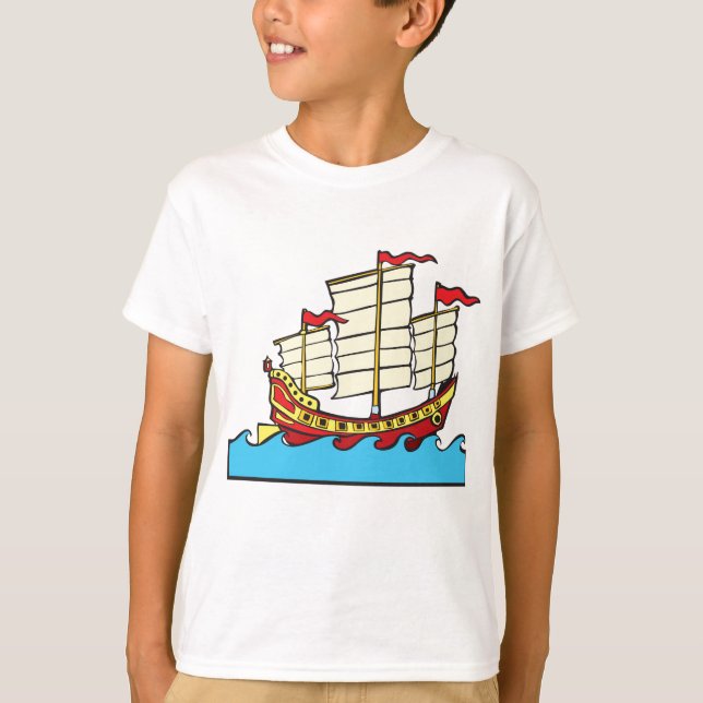 Camiseta Navio Tradicional Vermelho da China de Estilo Junc (Frente)