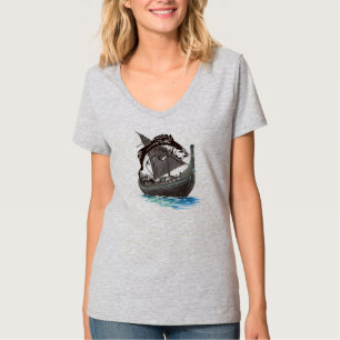 Camiseta Navio Viking Antigo & Silhueta de Salmão Nord