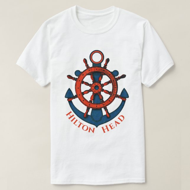 Camiseta Navio Wheel e Anchor Hilton Head Island, SC (Frente do Design)
