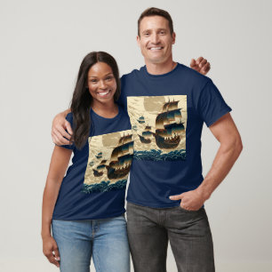 Camiseta Navios Aéreos Que Velejam Acima Das Nuvens - Corte
