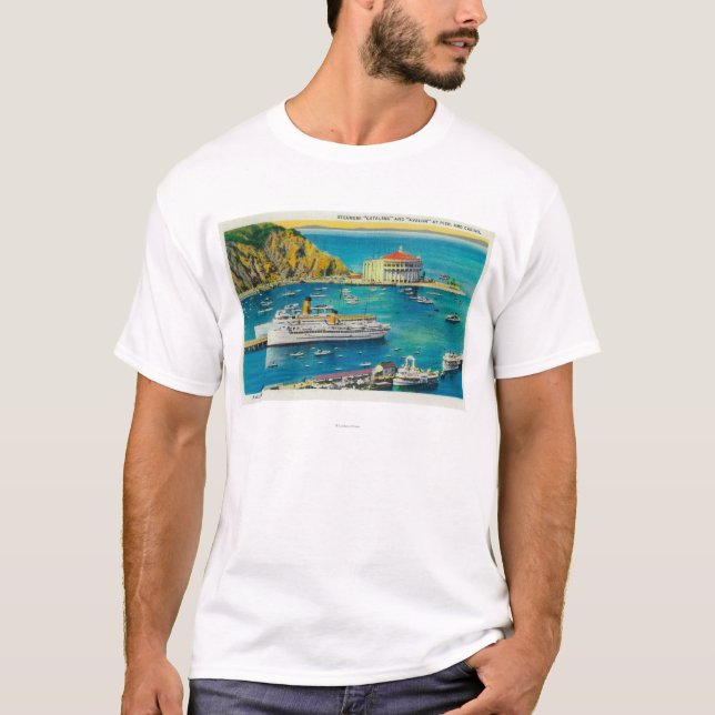 Camiseta Navios Catalina e Avalon no cais, e casino (Frente)