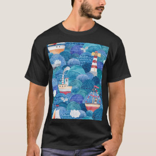 Camiseta Navios e Faróis: Aquarela Infantil