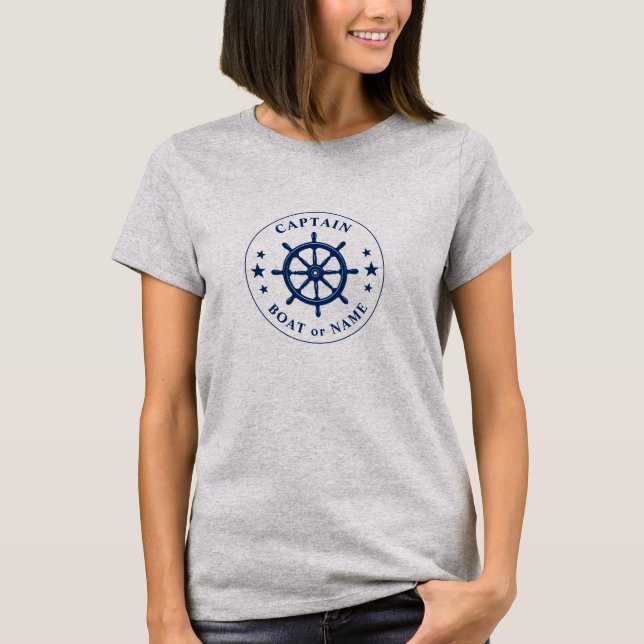 Camiseta Navios Helm Wheels Estrelas Capitão ou Cinza de No (Frente)