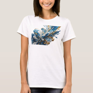 Camiseta Navy MODERNO E EXPLOSÃO FLORAL DOURADA