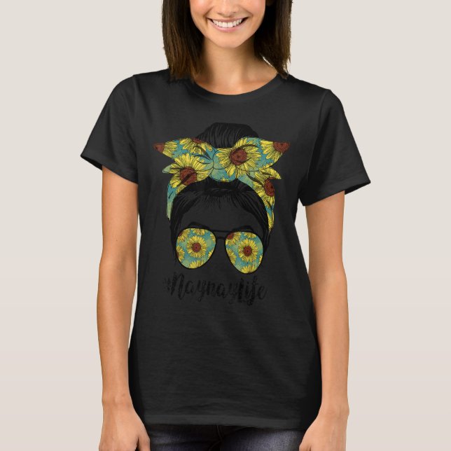 Camiseta Naynay Life Messaging Hair Bun Sunflower Mãe (Frente)