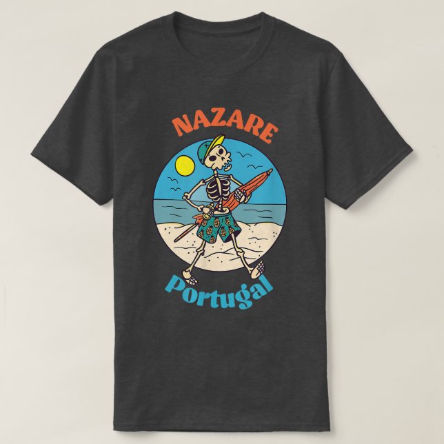 Camiseta Nazare Portugal Skeleton Souvenir Lembrete (Frente do Design)