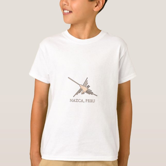 Camiseta Nazca Hummingbird Geoglyph Newsprint (Frente)