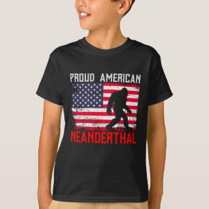 Camiseta Neandertal Americano Orgulhoso   Pavilhão EUA e Pé