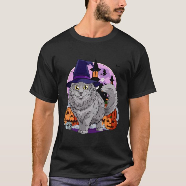 Camiseta Nebelung Cat Cute Halloween Pumpkin (Frente)