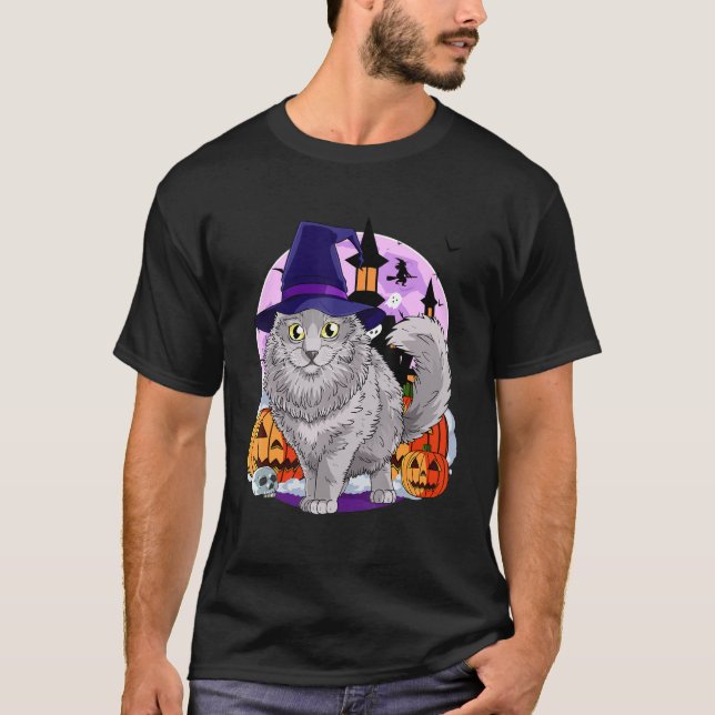 Camiseta Nebelung Cat Cute Halloween Pumpkin (Frente)