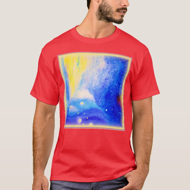 Camiseta Nebula é azul, amarelo e branco leitoso. Comprar A (Frente)
