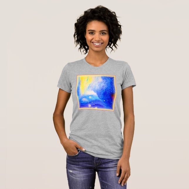 Camiseta Nebula é azul, amarelo e branco leitoso. Comprar A (Frente Completa)