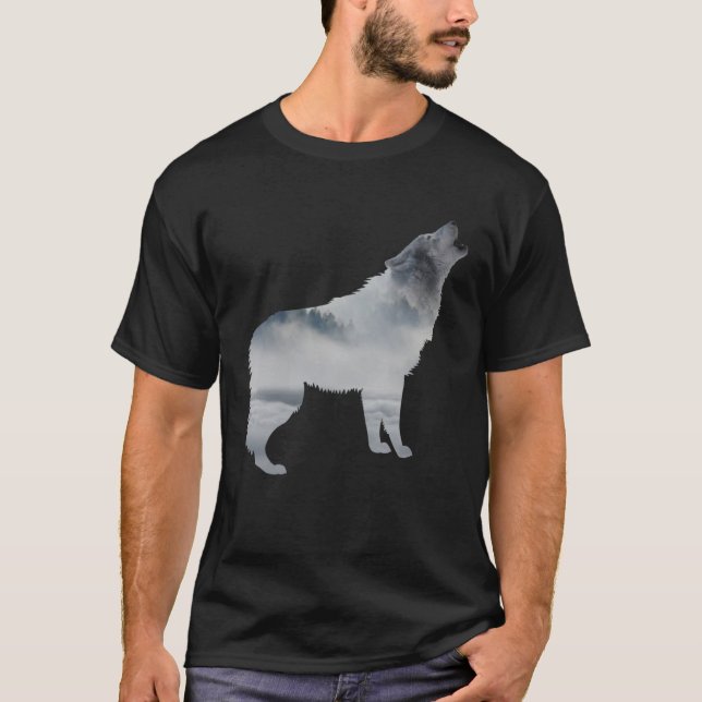 Camiseta Nebula Mística Natural da Floresta Wolf (Frente)