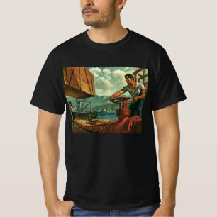 Camiseta Negócios Antigos, Navio Petroleiro com Trabalhador