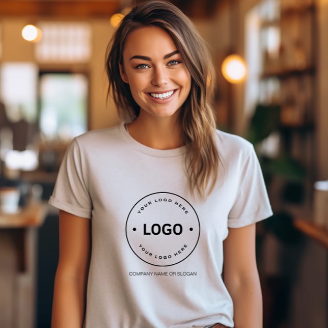 Camiseta Negócios com Logotipo Personalizado (Create your own custom logo and slogan business t-shirt by MINTIC DESIGN STUDIO)