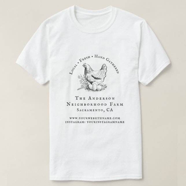 Camiseta Negócios de Fazenda da família de script de frango (Frente do Design)