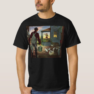 Camiseta Negócios Vintage, Fazenda com Agricultor e Galinha