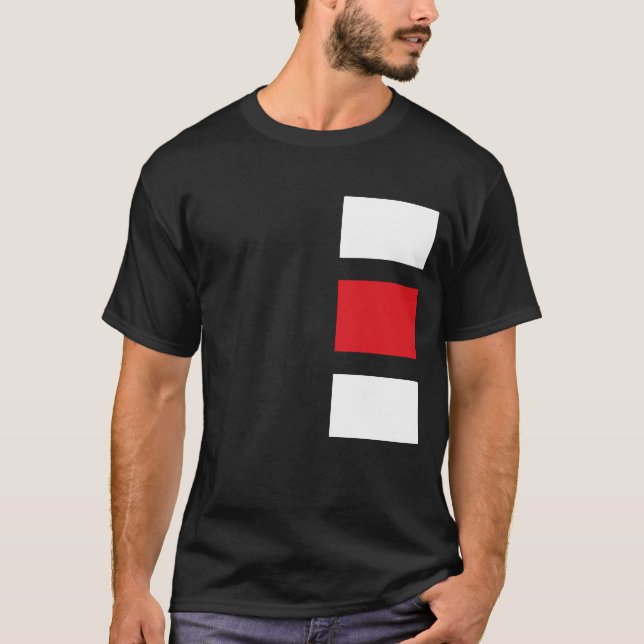 Camiseta Negra com Camisa-T Quadrada Vermelha e Branca (Frente)