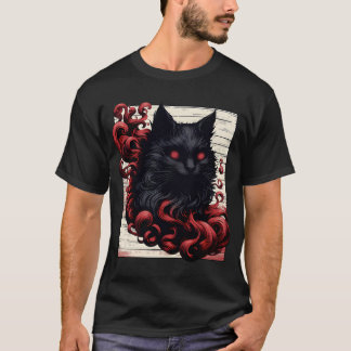 Camiseta Negra de Demônios de Gato Negro, Abstrato