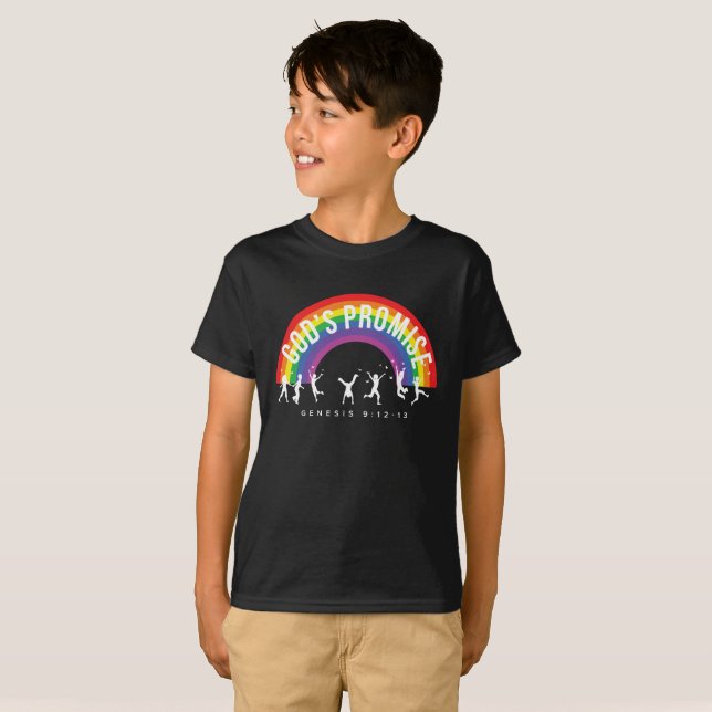 Camiseta Negra de Menino Arco-Íris Promessa de Deu