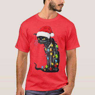 Camiseta Negra Engraçada Natal Engraçado Gato Noite de Nata