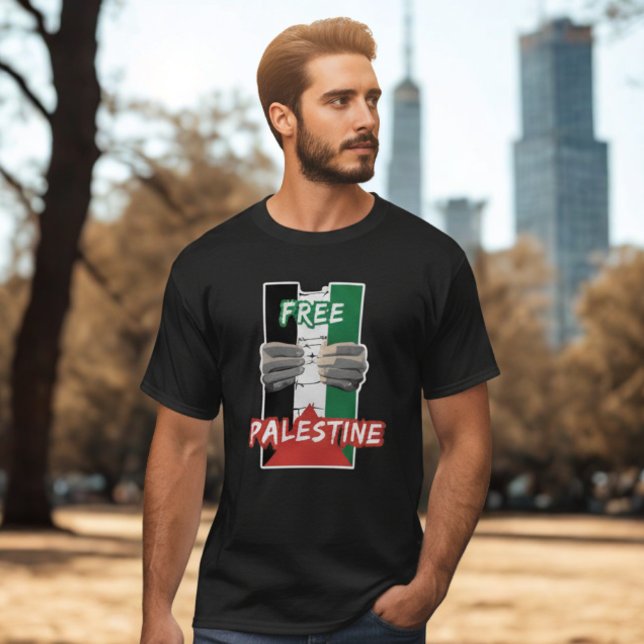 Camiseta negra GRATUITA PALESTINA para o homem (Criador carregado)