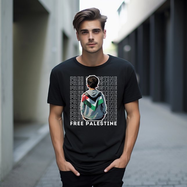 Camiseta negra GRATUITA PALESTINA para o homem (FREE PALESTINE black t-shirt for man)