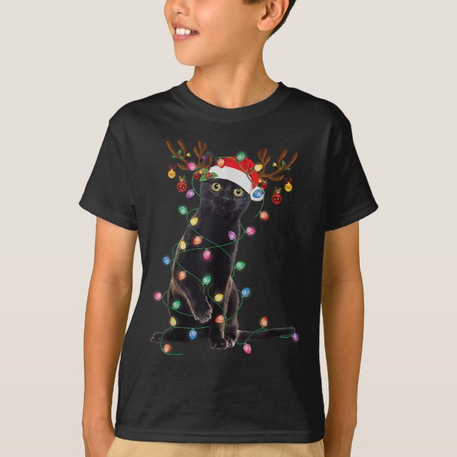 Camiseta Negra Negra Negra Negra Luzes De Natal Engraçadas  (Frente)