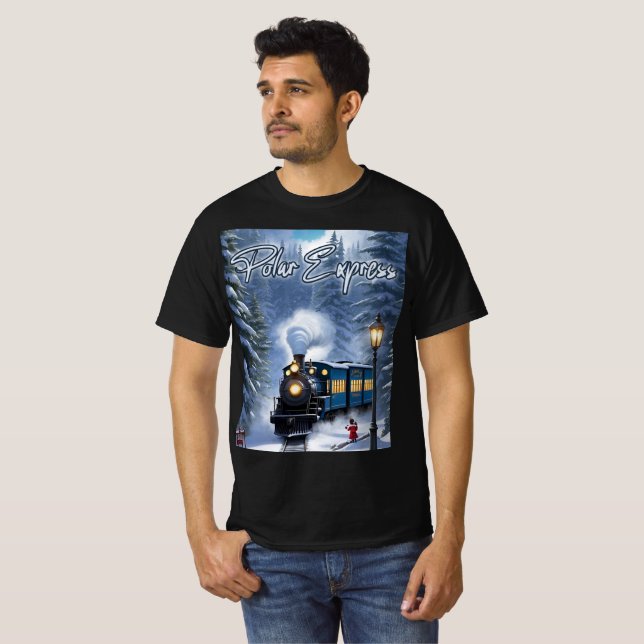 Camiseta Negra Polar Express, de uso masculino - C (Frente Completa)