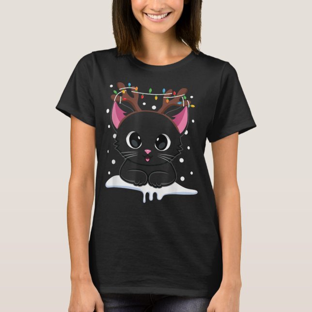 Camiseta Negras de Natal Reindeer Antlers Catmas Mulheres  (Frente)