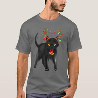Camiseta Negras de Natal Reindeer Antlers Catmas Mulheres