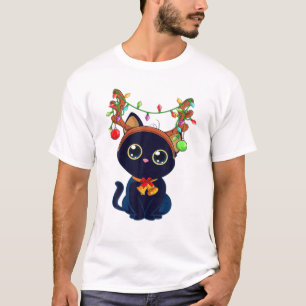 Camiseta Negras de Natal Reindeer Antlers Catmas Mulheres