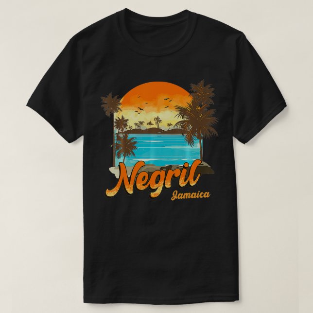 Camiseta Negril Jamaica Beach Summer Vacing Sunset Palm T (Frente do Design)