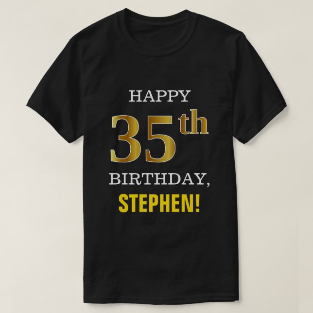 Camiseta Negrito, Preto, Falso Dourado 35.º Aniversário com (Frente do Design)