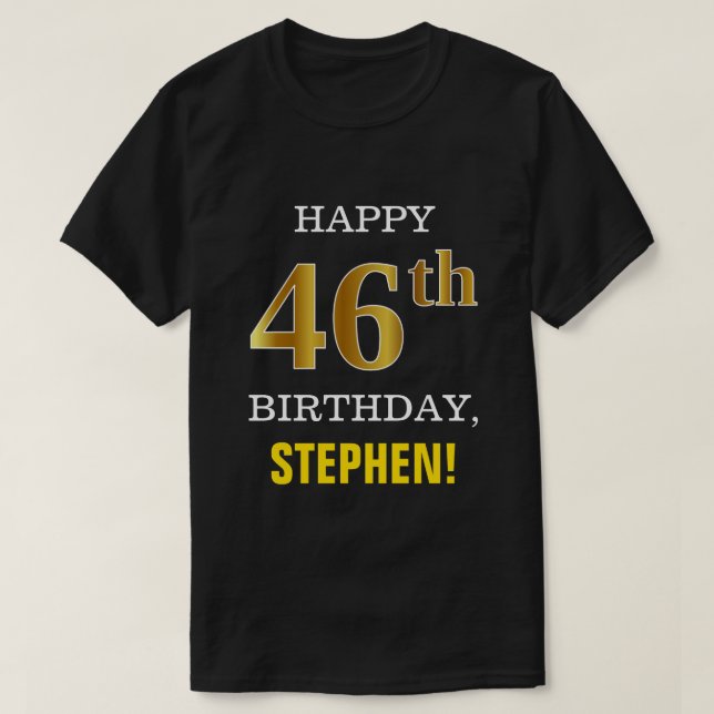 Camiseta Negrito, Preto, Falso Dourado 46º aniversário com  (Frente do Design)