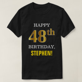 Camiseta Negrito, Preto, Falso Dourado 48.º Aniversário com