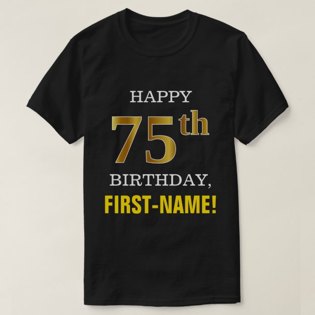 Camiseta Negrito, Preto, Falso Dourado 75.º Aniversário com (Frente do Design)